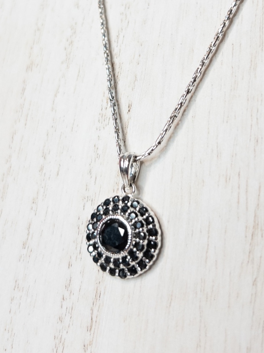 Newbridge Silver Greta Garbo Black Crystal Sterling Necklace